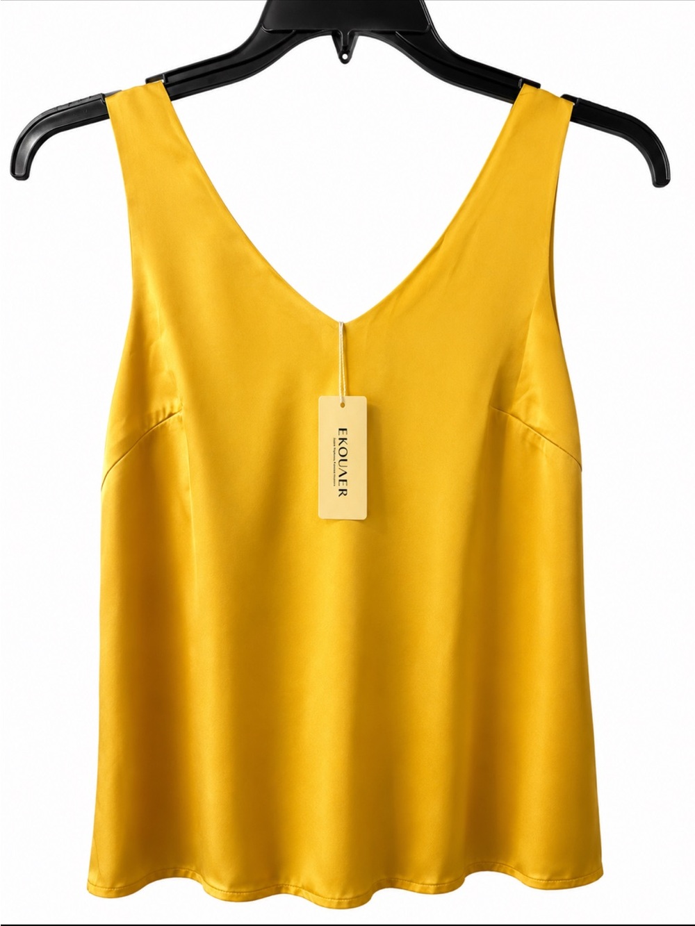 Yellow Satin V-Neck Women's Tank Top